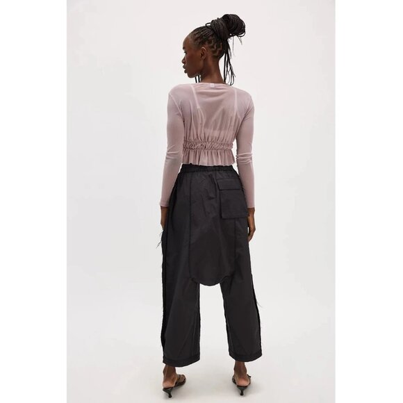 FREE PEOPLE Asparagus Inside Out Jogger Pants Wide Leg Crop Khaki Women's Small - Picture 3 of 16